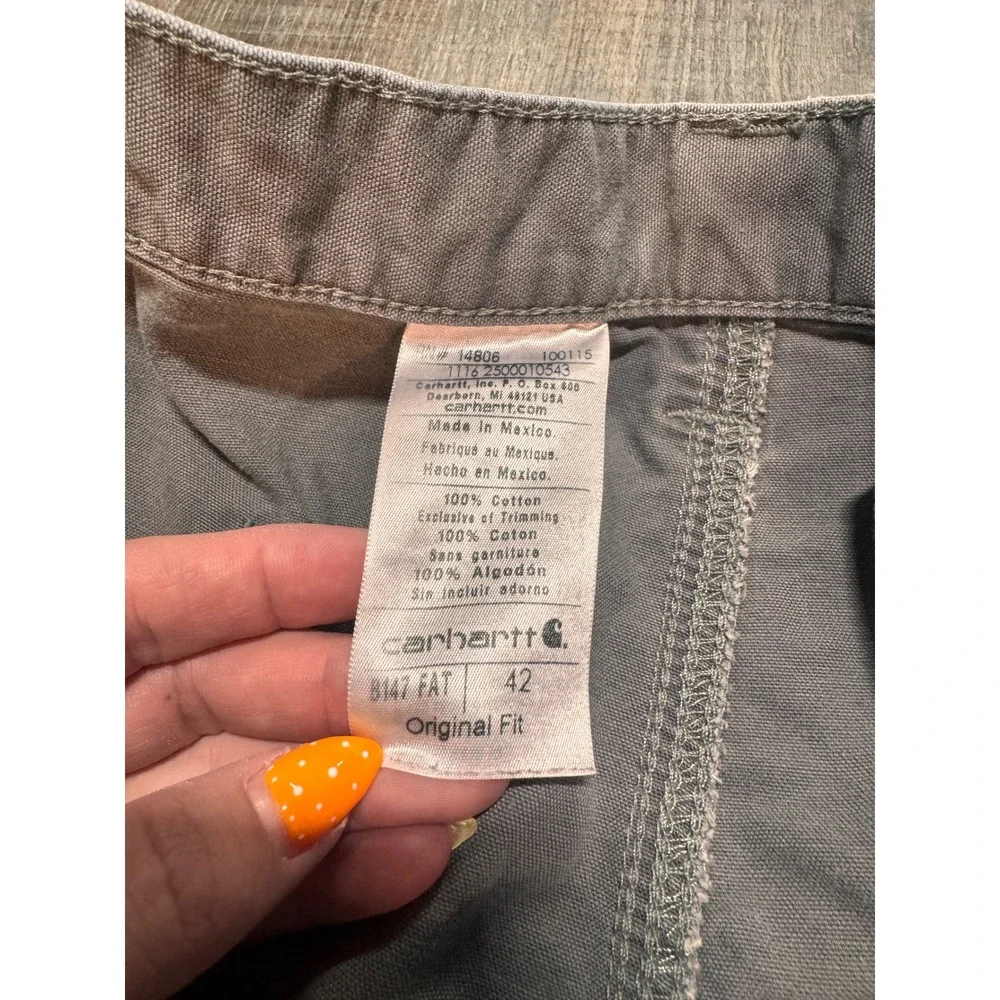 Carhartt B147 FAT Mens Gray Canvas Work Shorts Original Fit Size 42 Hammer Loop - Picture 3 of 4